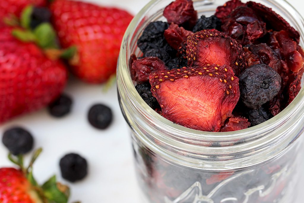 Dried Blueberries, Cranberries and Strawberries.